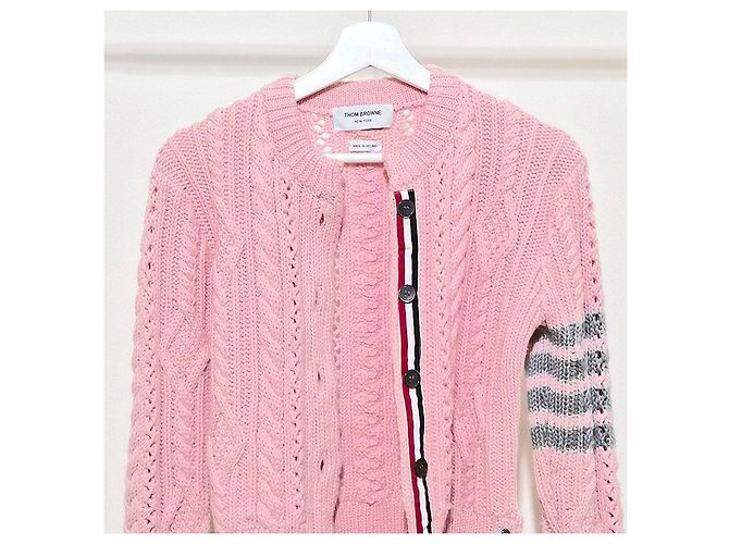 Thom Browne Strickjacke aus Wolle mit Zopfmuster Pink - Ansicht 4