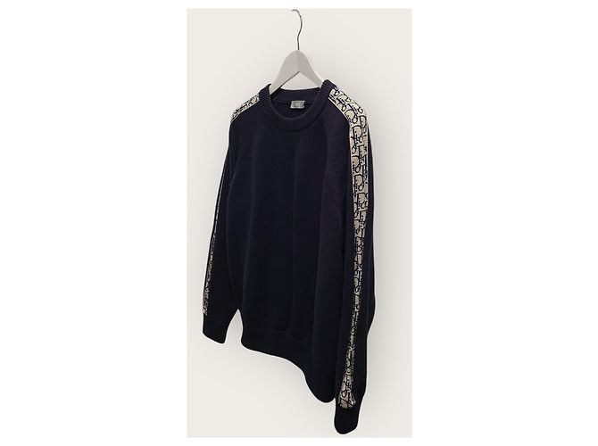 Dior Deep Blue Oblique Insert Knit Sweater - view 2