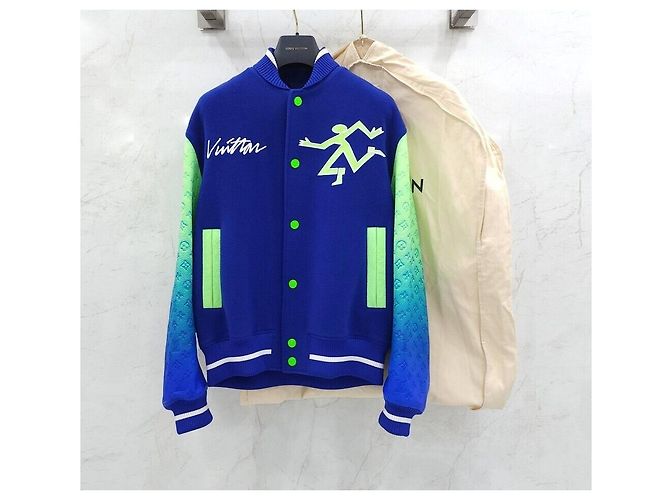 Louis Vuitton Mix Gradient Leather Varsity Jacket Blue - view 8