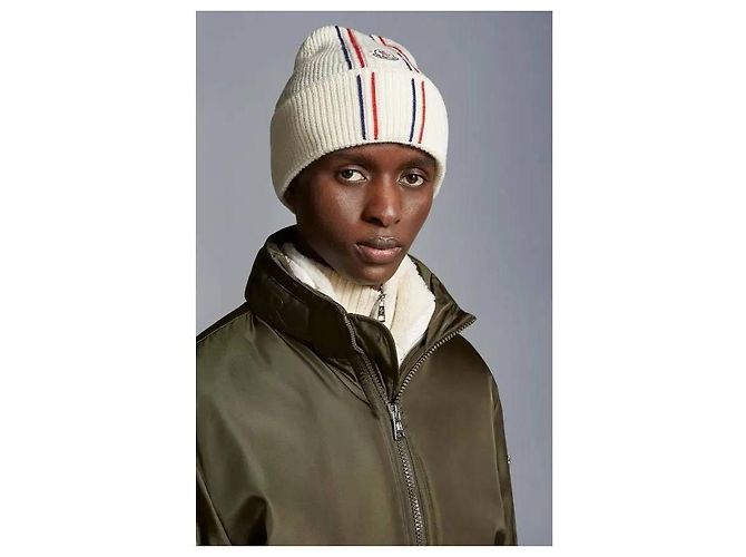 Moncler Berretto in lana tricolore con patch logo Multicolore - vista 4