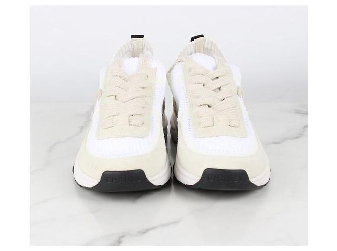 Chanel Strick-Wildleder-Sneaker Creme Weiß - Ansicht 3