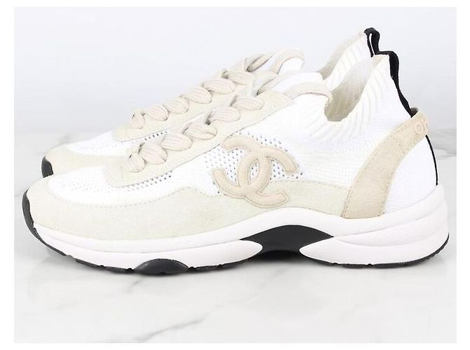 Chanel Strick-Wildleder-Sneaker Creme Weiß - Ansicht 5
