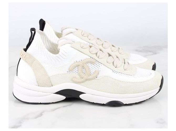 Chanel Strick-Wildleder-Sneaker Creme Weiß - Ansicht 7