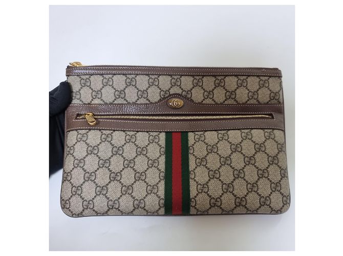 Gucci Clutch Ophidia GG Supreme Marrone - vista 3
