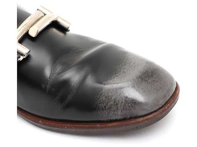 Tod's Mocassino in pelle nero e argento con doppio logo da donna - vista 14