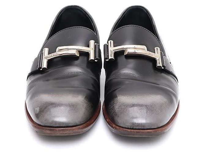 Tod's Mocassino in pelle nero e argento con doppio logo da donna - vista 2