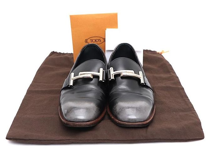 Tod's Mocassino in pelle nero e argento con doppio logo da donna - vista 8