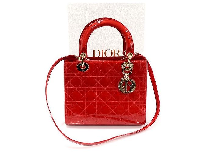 Dior Lady Medium in vernice rosso con cuciture cannage - vista 2