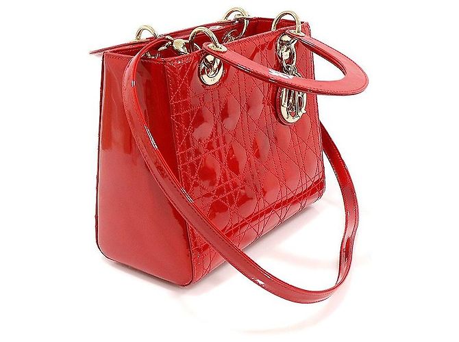 Dior Lady Medium in vernice rosso con cuciture cannage - vista 3