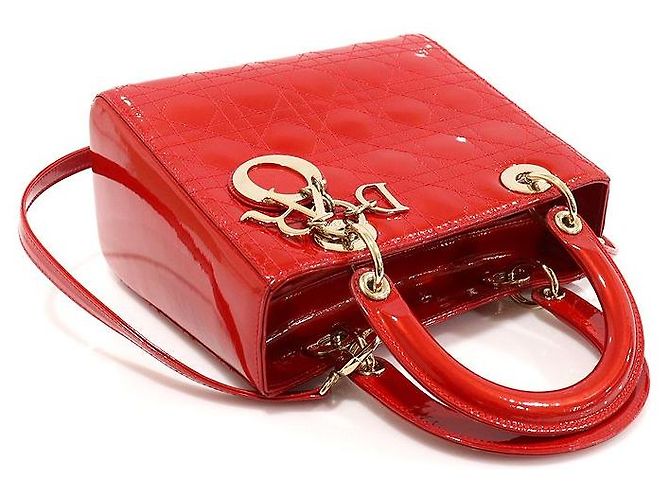 Dior Lady Medium in vernice rosso con cuciture cannage - vista 4