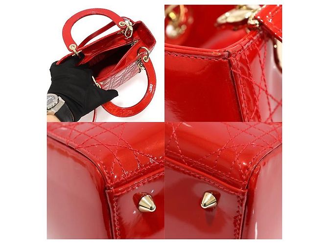 Dior Lady Medium in vernice rosso con cuciture cannage - vista 6