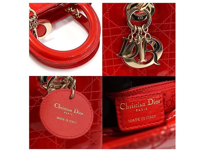 Dior Lady Medium in vernice rosso con cuciture cannage - vista 7