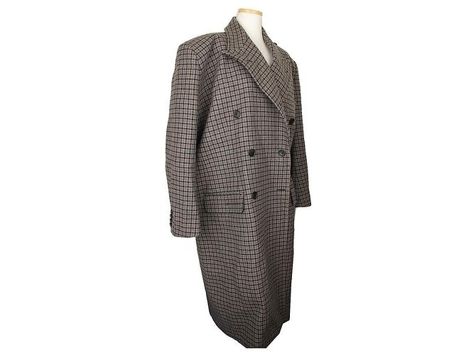 Balenciaga Multi-Check Asymmetric Oversized Wool Long Coat Multiple colors - view 2