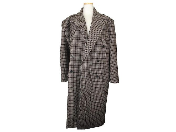 Balenciaga Multi-Check Asymmetric Oversized Wool Long Coat Multiple colors - view 5