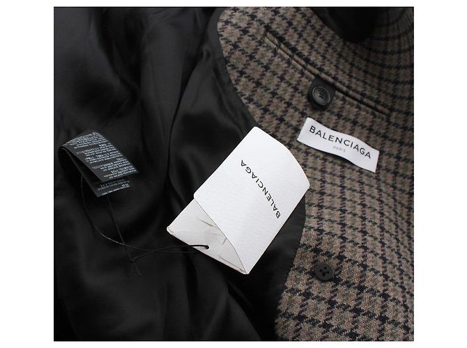 Balenciaga Multi-Check Asymmetric Oversized Wool Long Coat Multiple colors - view 6