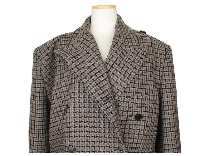 Balenciaga Multi-Check Asymmetric Oversized Wool Long Coat Multiple colors - view 7