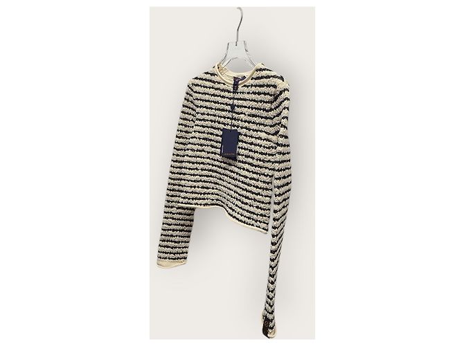 Louis Vuitton Langarmshirt aus gekräuselter Strick mit Streifen Weiß - Ansicht 2