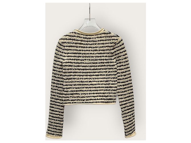Louis Vuitton Langarmshirt aus gekräuselter Strick mit Streifen Weiß - Ansicht 3