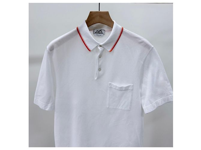 Hermès Piqué-Baumwoll-Poloshirt mit kurzen Ärmeln weiß - Ansicht 2