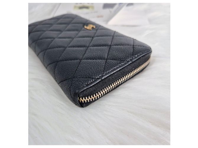 Chanel Portafoglio lungo con zip in caviar nero - vista 7