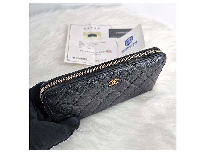 Chanel Portafoglio lungo con zip in caviar nero - vista 8