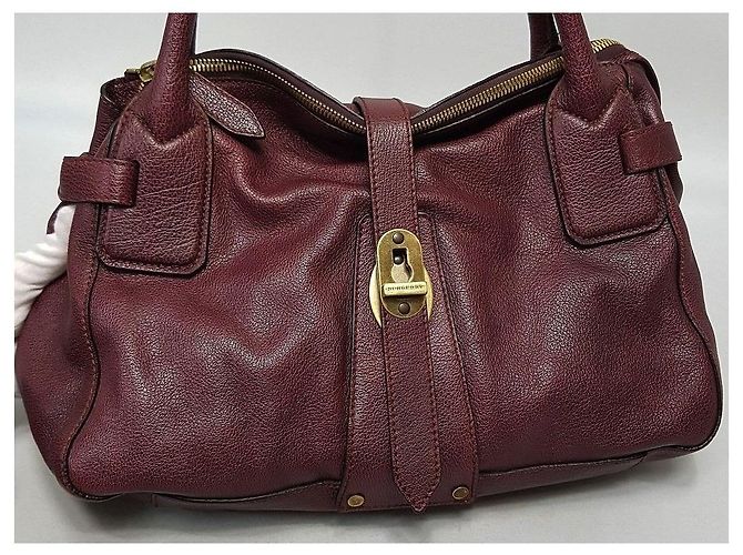 Burberry Borsa Tote a Spalla in Pelle Bordeaux - vista 2