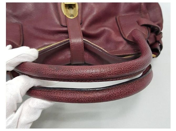 Burberry Borsa Tote a Spalla in Pelle Bordeaux - vista 5