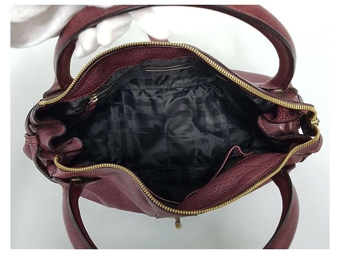 Burberry Borsa Tote a Spalla in Pelle Bordeaux - vista 8