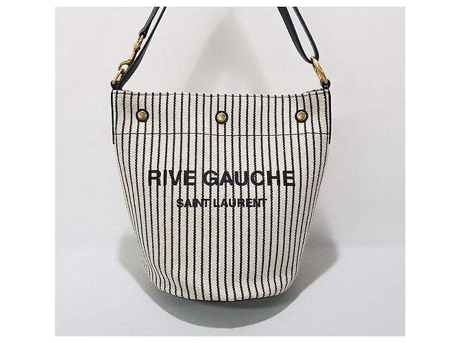Saint Laurent Borsa bucket in lino a righe Rive Gauche Multicolore - vista 2