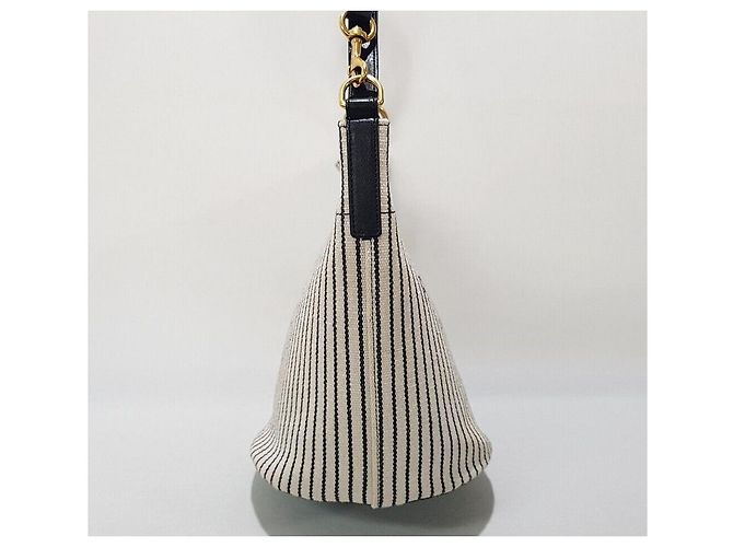 Saint Laurent Borsa bucket in lino a righe Rive Gauche Multicolore - vista 3