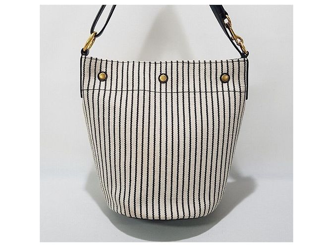 Saint Laurent Borsa bucket in lino a righe Rive Gauche Multicolore - vista 4