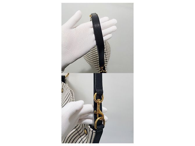 Saint Laurent Borsa bucket in lino a righe Rive Gauche Multicolore - vista 5