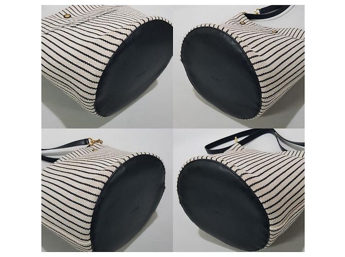 Saint Laurent Borsa bucket in lino a righe Rive Gauche Multicolore - vista 7