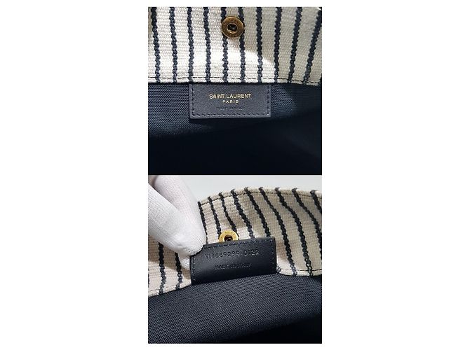 Saint Laurent Borsa bucket in lino a righe Rive Gauche Multicolore - vista 9