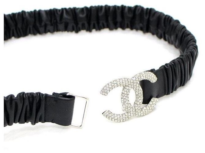 Chanel Black Lambskin Crystal CC Waist Belt - view 5