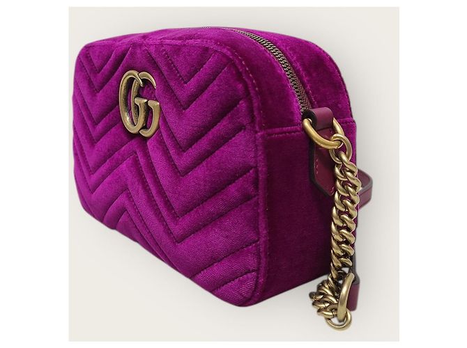 Gucci Piccola borsa a tracolla GG Marmont in velluto trapuntato viola Porpora - vista 3