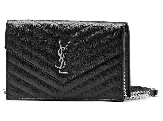 Saint Laurent Bolso de hombro tipo sobre con cadena y herrajes plateados Negro - vista 3