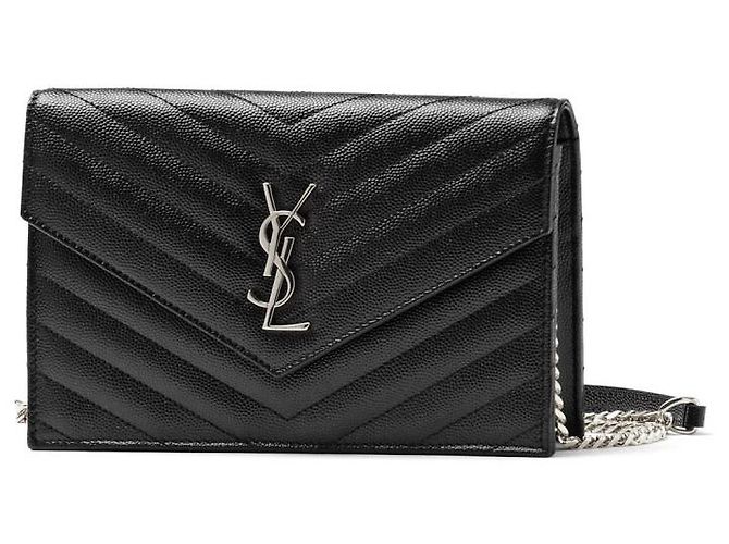 Saint Laurent Bolso de hombro tipo sobre con cadena y herrajes plateados Negro - vista 7