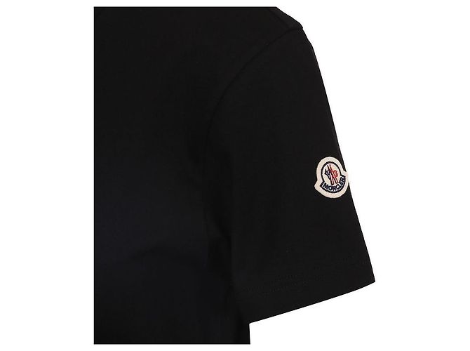 Moncler Kurzärmeliges T-Shirt mit Baumwoll-Logo-Patch Schwarz - Ansicht 5