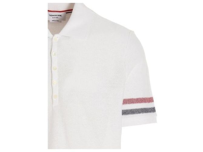 Thom Browne Polo de algodão texturizado com acabamentos RWB Branco - vista 5