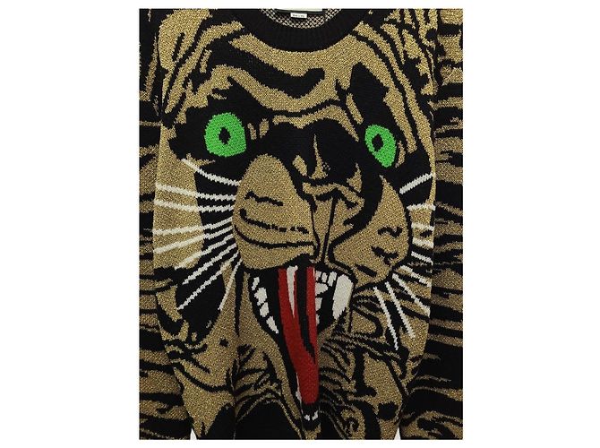 Gucci Kollektion Rundstrickpullover mit schwarzem Intarsia-Jaguar-Muster - Ansicht 5
