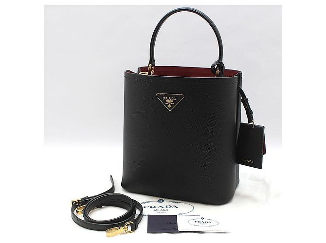 Prada Borsa a tracolla bucket medium Black Saffiano Double Pannier - vista 2