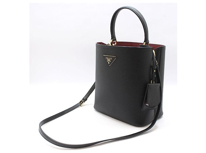 Prada Borsa a tracolla bucket medium Black Saffiano Double Pannier - vista 3