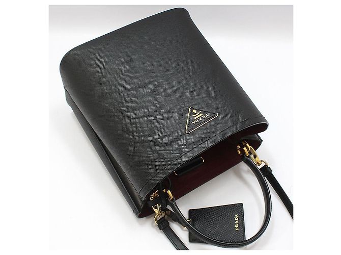 Prada Borsa a tracolla bucket medium Black Saffiano Double Pannier - vista 4