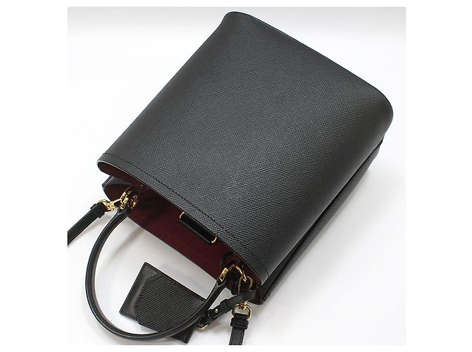Prada Borsa a tracolla bucket medium Black Saffiano Double Pannier - vista 5