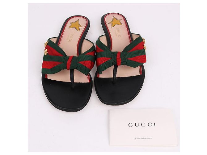 Gucci Studded Grosgrain Web Strap Sandals Black - view 11