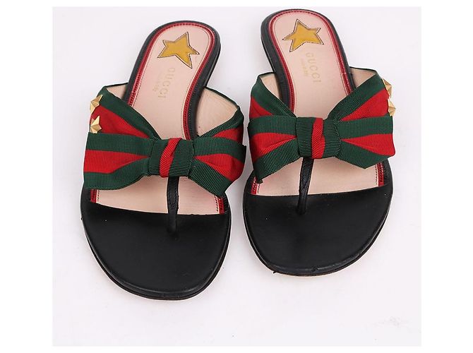 Gucci Studded Grosgrain Web Strap Sandals Black - view 3