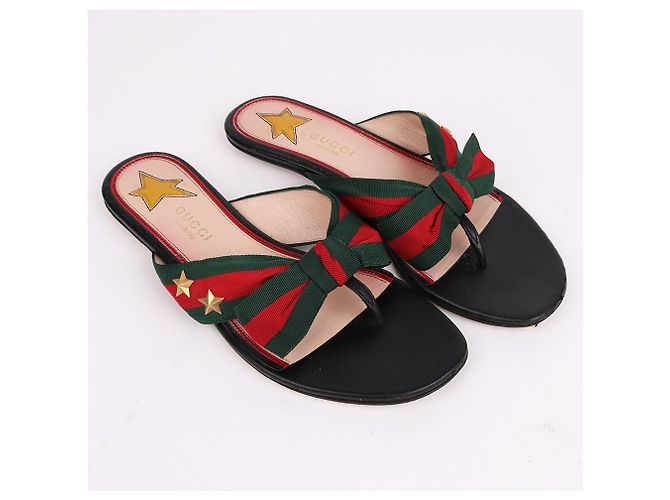 Gucci Studded Grosgrain Web Strap Sandals Black - view 4