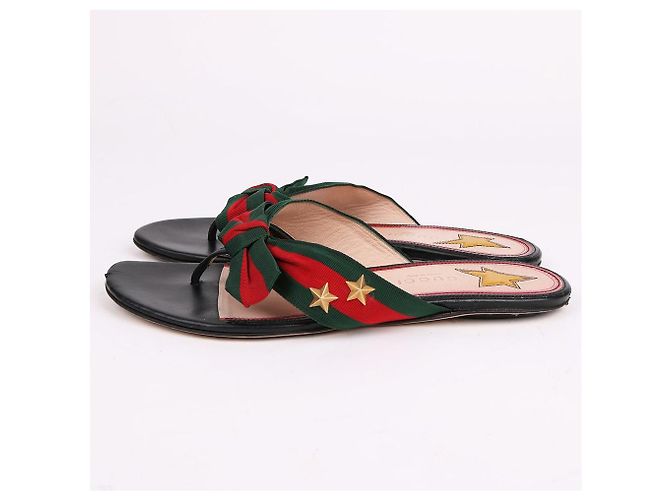 Gucci Studded Grosgrain Web Strap Sandals Black - view 6