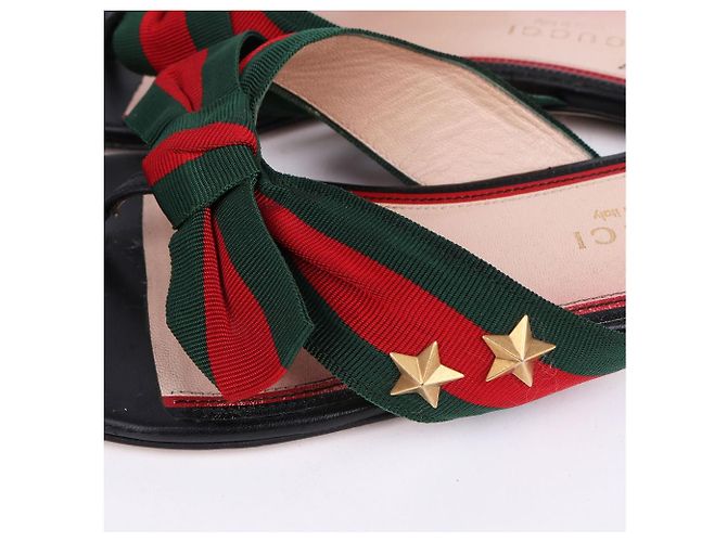 Gucci Studded Grosgrain Web Strap Sandals Black - view 7